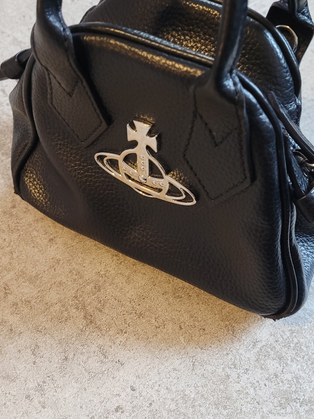Vivienne Westwood VEGAN LEATHER Black Pebbled Mini Satchel with Silver LOGO